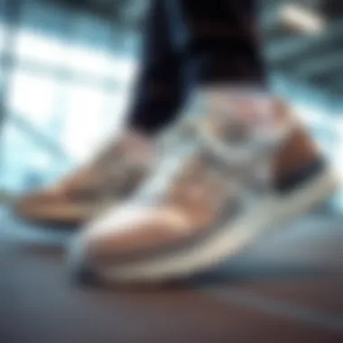 A modern fashion trend display featuring large size athletic shoes