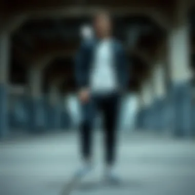 An individual showcasing sporty attire perfectly matched with large size shoes