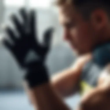 Athlete donning Adidas gloves while engaged in a high-energy sport activity.