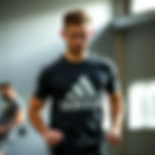 Dynamic athlete wearing Adidas printed t-shirt during workout