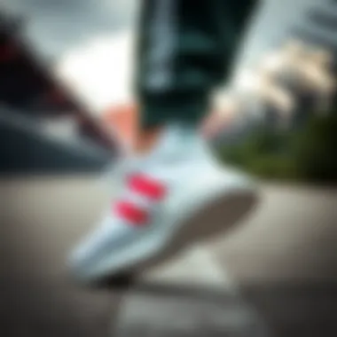 A stylish outdoor scene featuring Adidas sports shoes in action