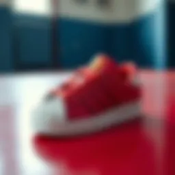 Stylish Adidas Superstar children's shoes on a vibrant surface