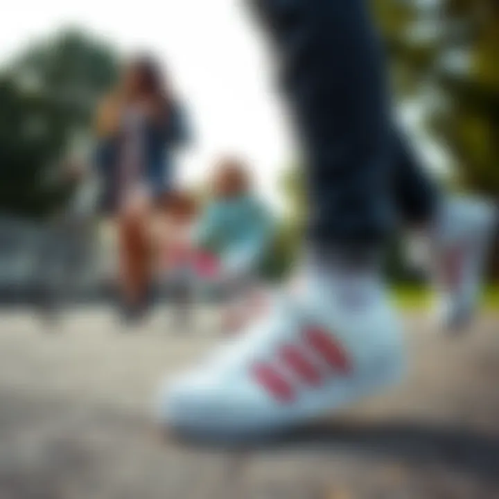 Active family enjoying outdoor time with children in Adidas Superstar shoes