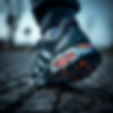 Close-up of the adidas Terrex shoe showcasing its unique traction pattern