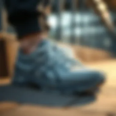 Close-up of Asics grey sports shoes showcasing technology