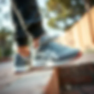 Asics grey sneakers in an outdoor setting