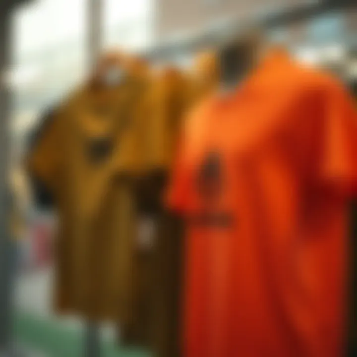 Athletic wear displayed alongside iconic t-shirt