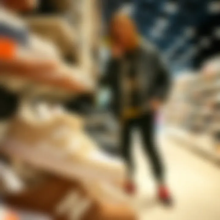 A person selecting shoes in a trendy shoe store