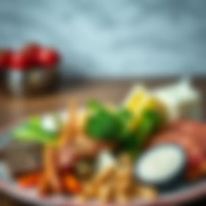 A vibrant plate showcasing various B12-rich foods such as beef, fish, and dairy products.