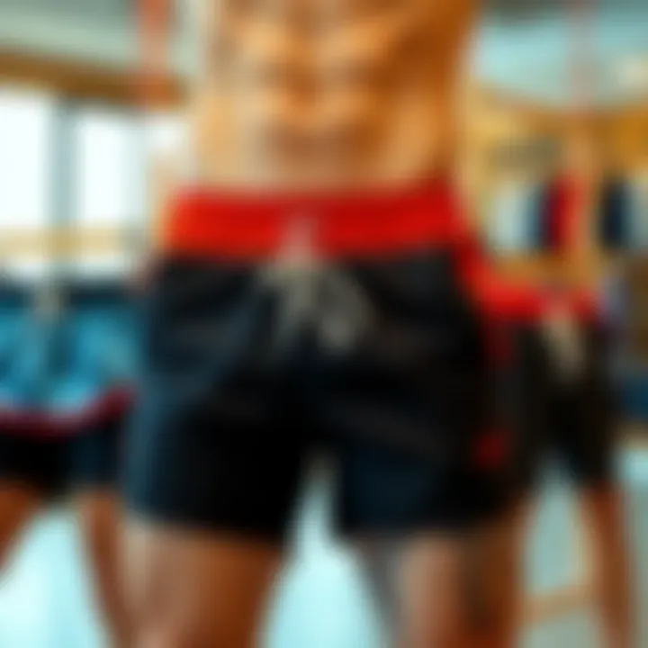 Different styles of swim shorts displayed