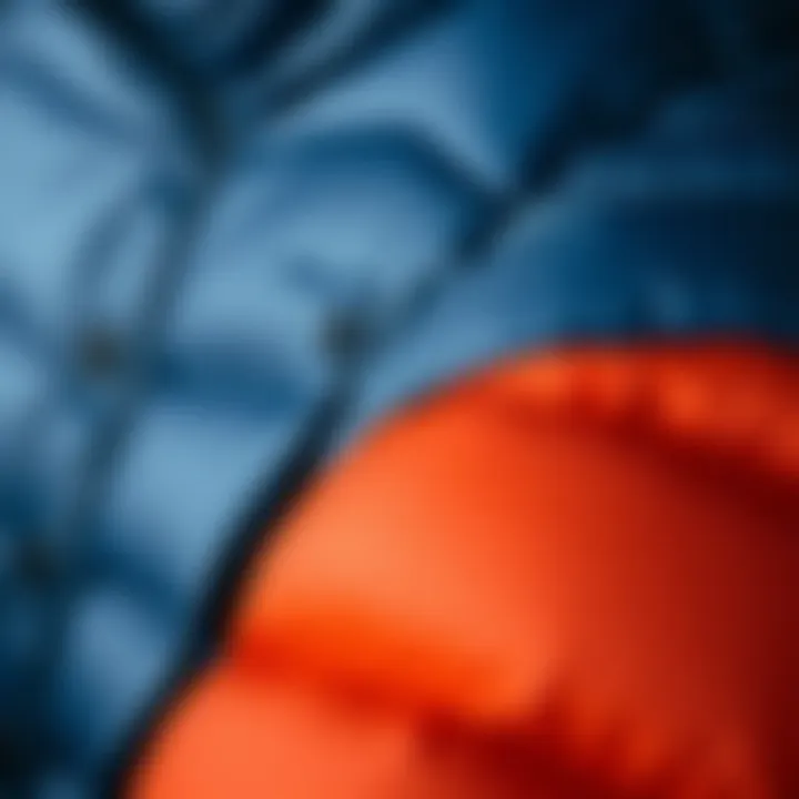 Close-up of down jacket material and features