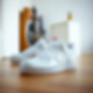 Maintenance tips displayed with white Nike shoes in a clean setting.