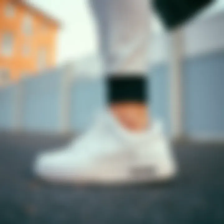 Trendy outfit combination featuring white Nike shoes with casual wear.