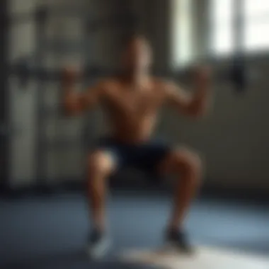 Demonstrating a workout routine using calisthenics tools