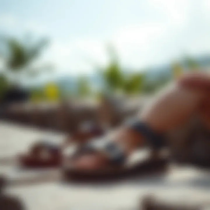 Casual outdoor setting featuring trendy sandals