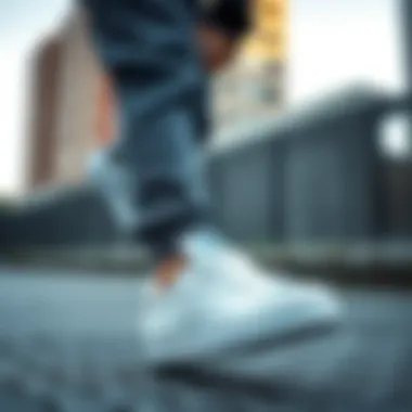 A child confidently wearing Adidas Superstar shoes in an urban setting