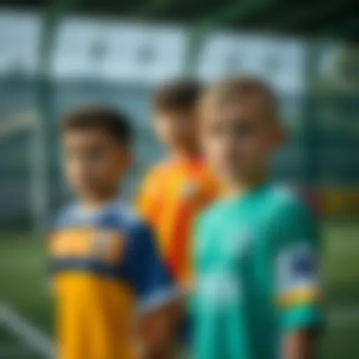 Colorful collection of children's football jerseys