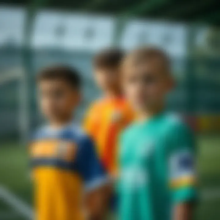 Colorful collection of children's football jerseys