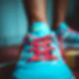Vibrant shoelaces adding flair to athletic shoes