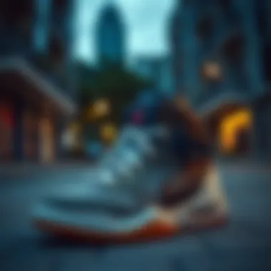 Stylish basketball shoes displayed in an urban setting