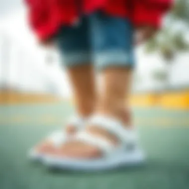 Fashionable arrangement of Nike white sandals with casual attire