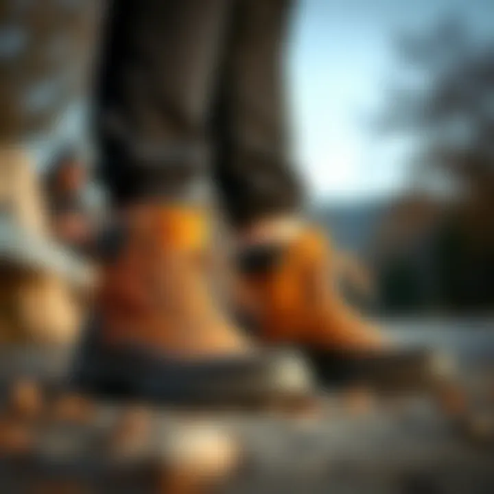 Fashionable outdoor boots paired with sporty clothing