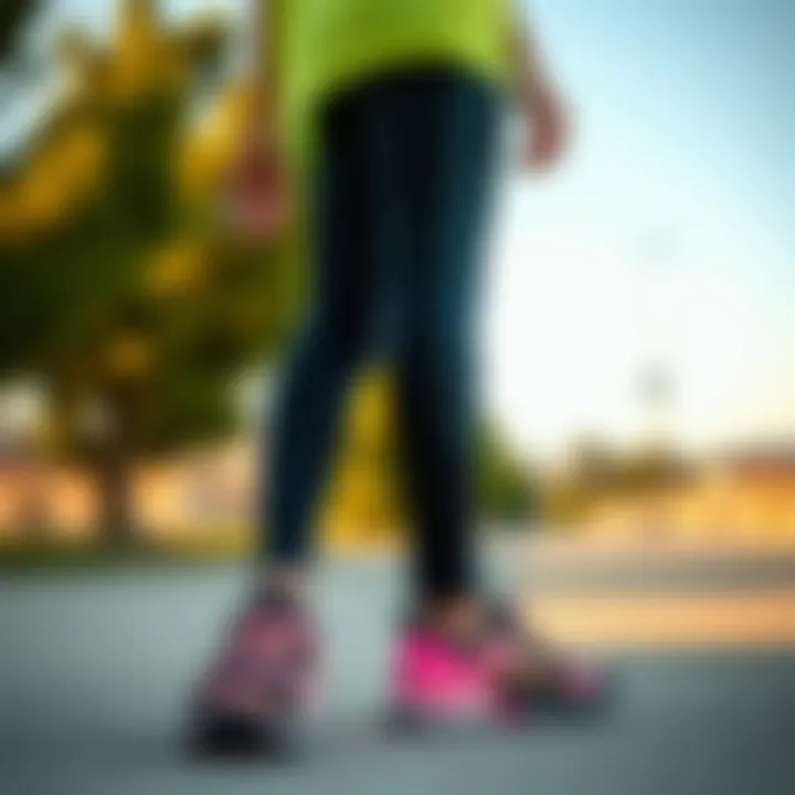 Fashionable sandals paired with sporty attire