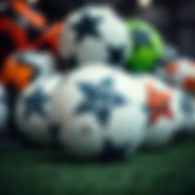 A display of various Adidas footballs showcasing their unique designs