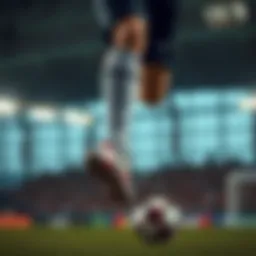 Dynamic action shot of a football player showcasing long socks during a match.