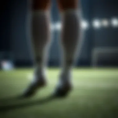 Illustration of the protective features of long football socks in a training environment.