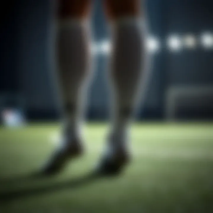Illustration of the protective features of long football socks in a training environment.