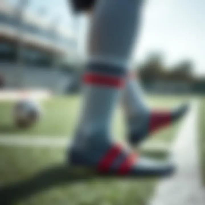 Close-up of stylish long football socks designed for both function and fashion.