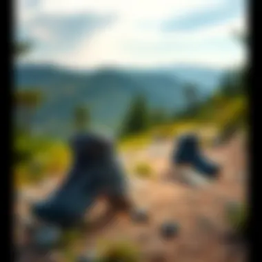 Scenic view with outdoor boots on a hiking trail