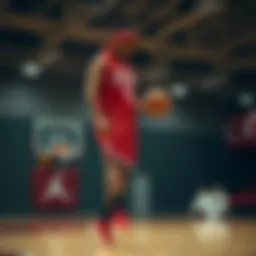 Dynamic athlete showcasing a striking Jordan red outfit on the court