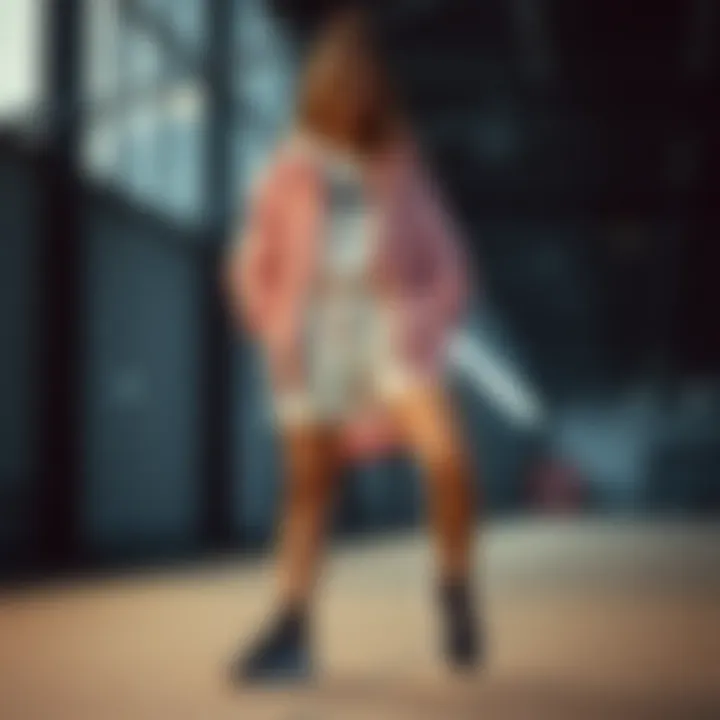 A fashionable outfit complemented by sporty footwear