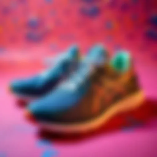 Stylish running shoes showcased on a vibrant background