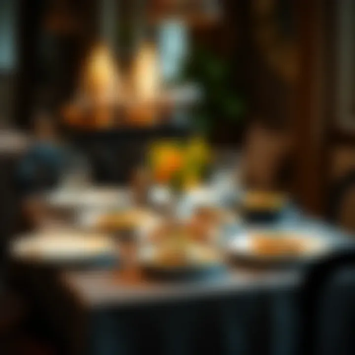 A cozy dining setting with low-calorie dishes elegantly presented on the table