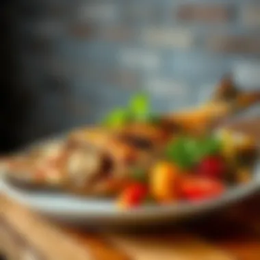 A beautifully plated grilled fish with a side of steamed vegetables