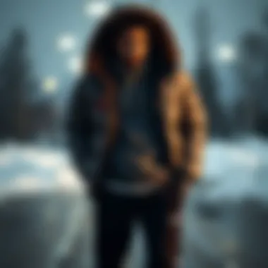 Layered winter outfit featuring tracksuit bottoms