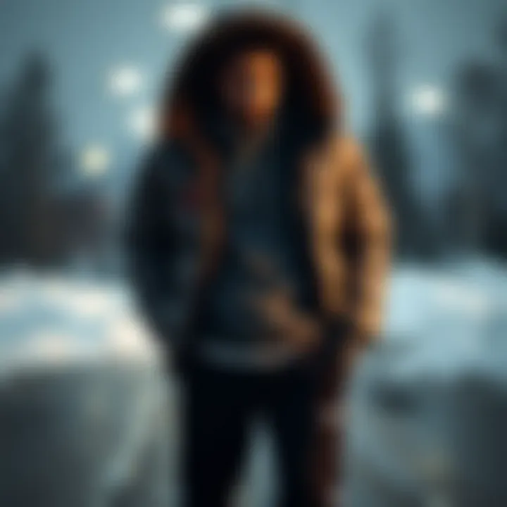 Layered winter outfit featuring tracksuit bottoms