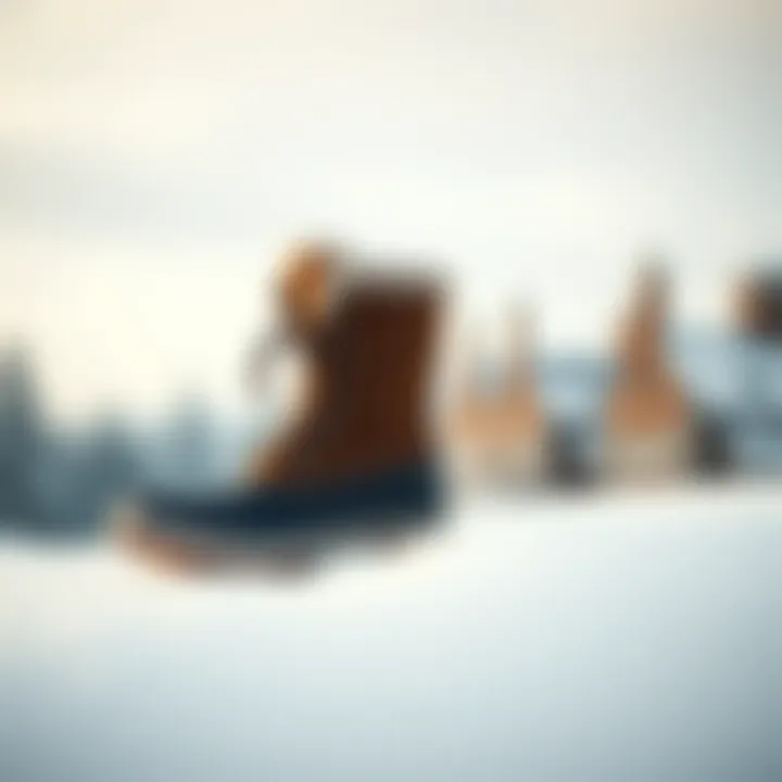 Stylish pair of Lumberjack winter boots in a snowy landscape