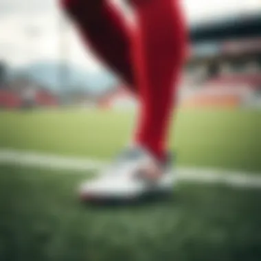 An athlete demonstrating proper technique while using soccer cleats on an artificial turf field