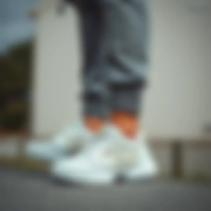 Fashionable outfit paired with cream Skechers