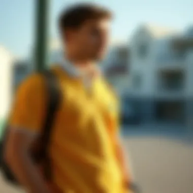 A stylishly dressed individual wearing a Lacoste polo shirt in a casual setting