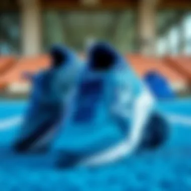 A collection of blue turf shoes arranged stylishly to highlight their versatility.