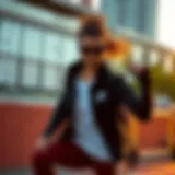 Dynamic athlete showcasing stylish activewear in an urban setting