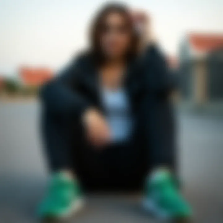 Trendy outfit featuring New Balance 550 green sneakers