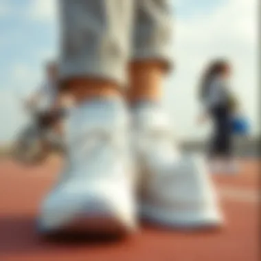 A fashionable outfit paired with New Balance white shoes, highlighting styling options.