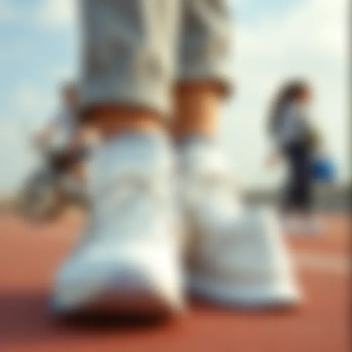 A fashionable outfit paired with New Balance white shoes, highlighting styling options.