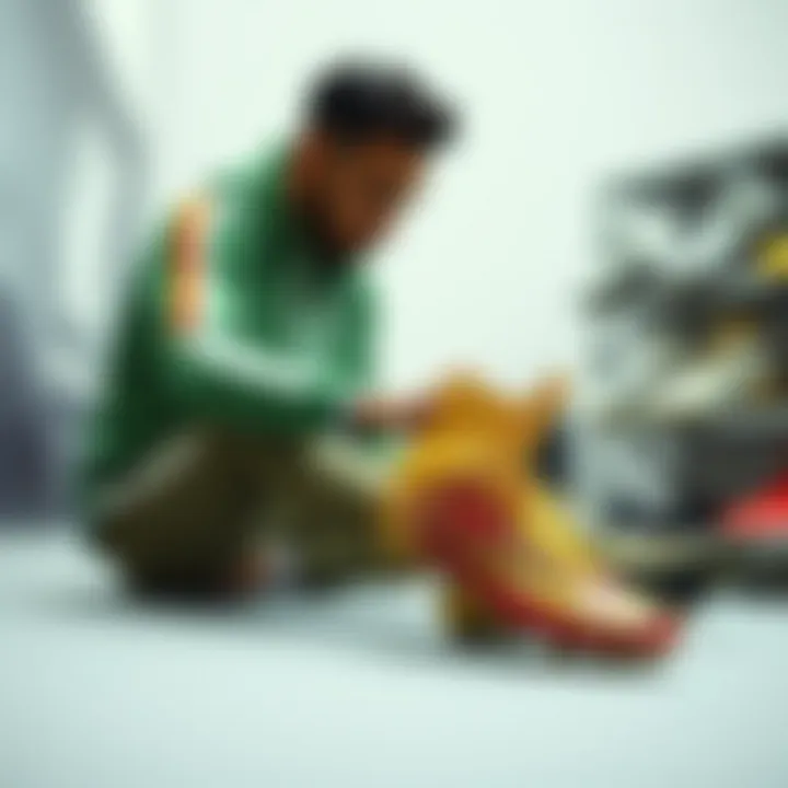 Neymar selecting his favorite football boots from a collection